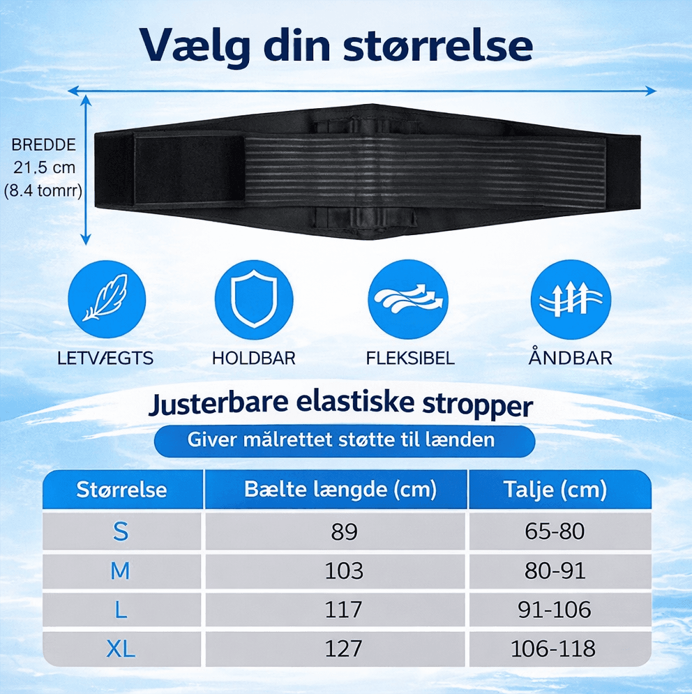 Rygstøttebælte med justerbare stropper